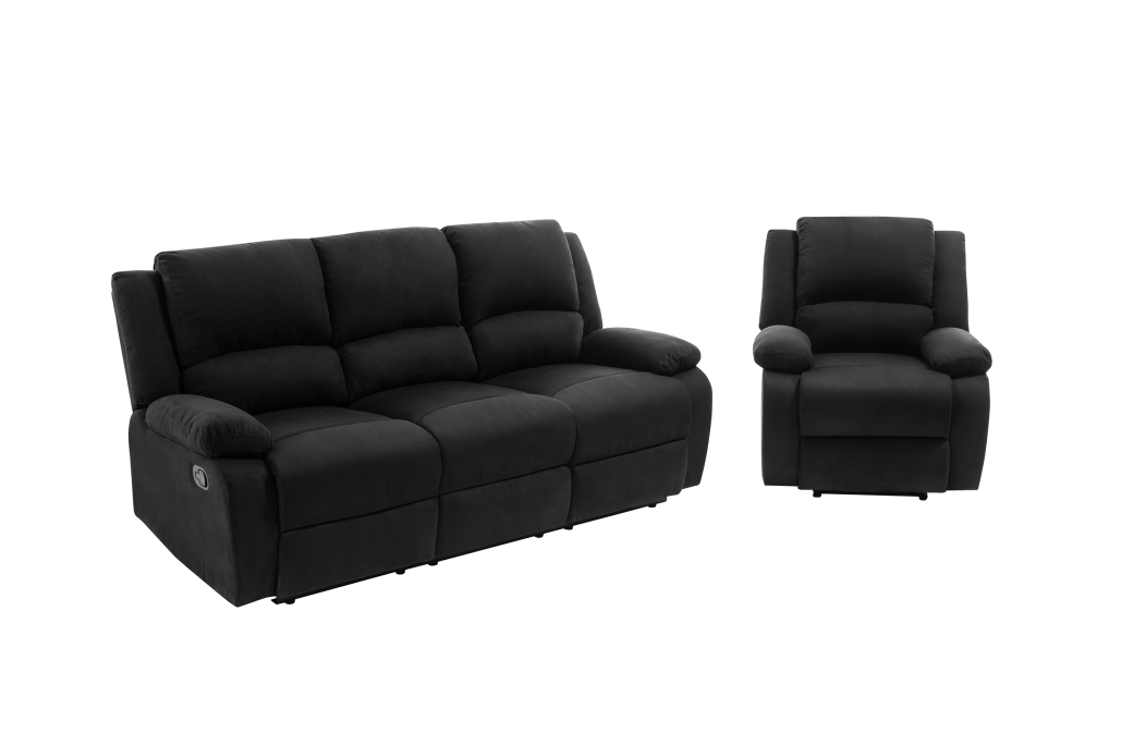 RELAXXO - Ensemble canapé relax manuel LEO 3 places + fauteuil manuel en microfibre