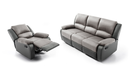 RELAXXO - Ensemble canapé relax manuel LEO 3 places + fauteuil manuel en microfibre et simili