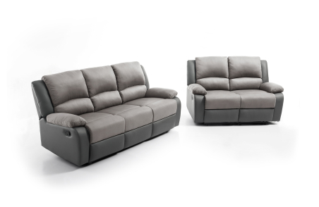 RELAXXO - Ensemble canapés relax manuels LEO 3 + 2 places en microfibre et simili