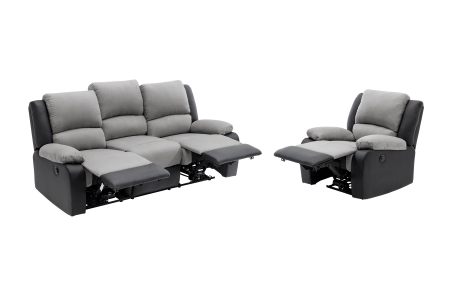 RELAXXO - Ensemble canapé relax électrique LEO 3 places + fauteuil releveur en microfibre et simili