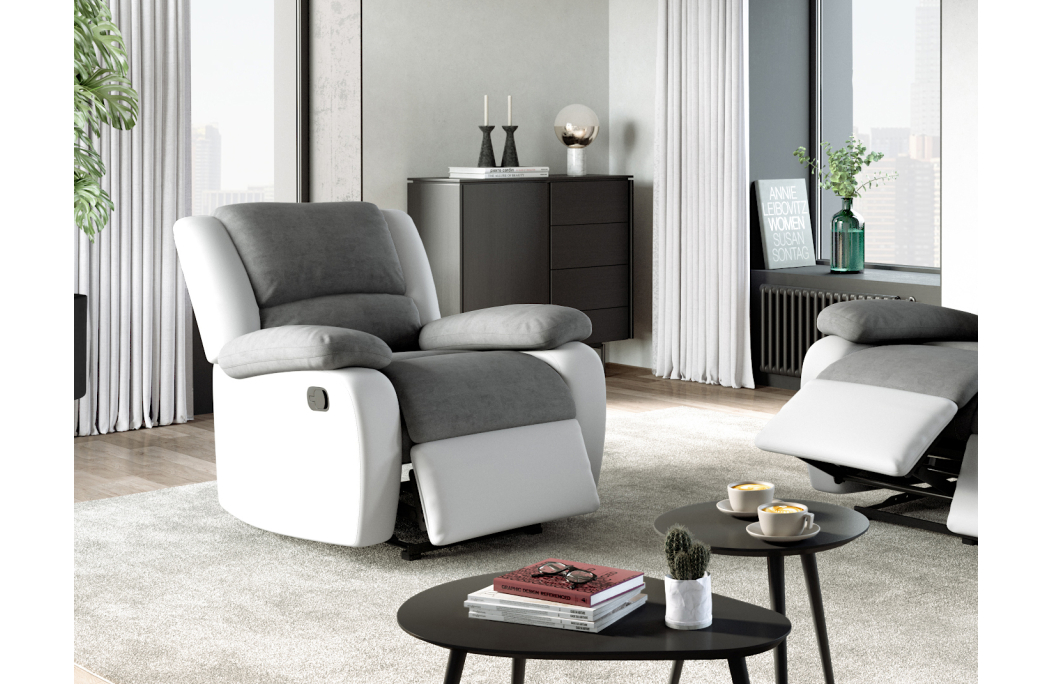 RELAXXO - Ensemble canapé relax manuel LEO 3 places + fauteuil manuel en microfibre et simili