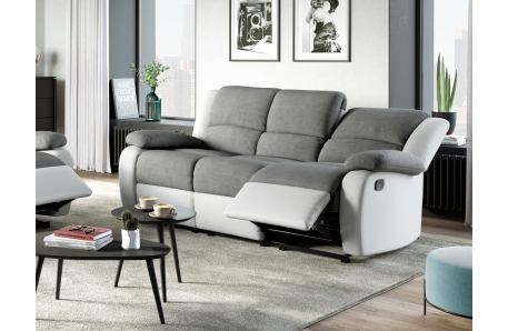 RELAXXO - Ensemble canapé relax manuel LEO 3 places + fauteuil manuel en microfibre et simili