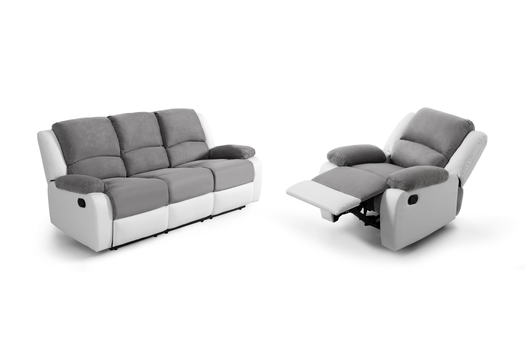 RELAXXO - Ensemble canapé relax manuel LEO 3 places + fauteuil manuel en microfibre et simili