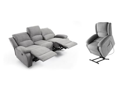 RELAXXO - Ensemble canapé relax électrique LEO 3 places + fauteuil releveur en microfibre