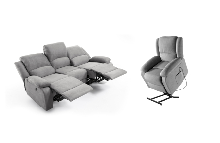 RELAXXO - Ensemble canapé relax électrique LEO 3 places + fauteuil releveur en microfibre