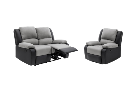 RELAXXO - Ensemble canapé relax électrique LEO 2 places + fauteuil releveur en microfibre et simili