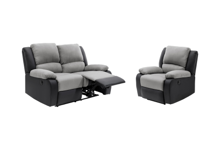 RELAXXO - Ensemble canapé relax électrique LEO 2 places + fauteuil releveur en microfibre et simili