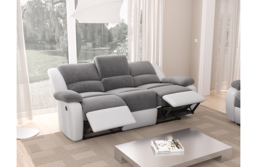RELAXXO - Ensemble canapé relax électrique LEO 3 places + fauteuil releveur en microfibre et simili