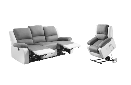 RELAXXO - Ensemble canapé relax électrique LEO 3 places + fauteuil releveur en microfibre et simili