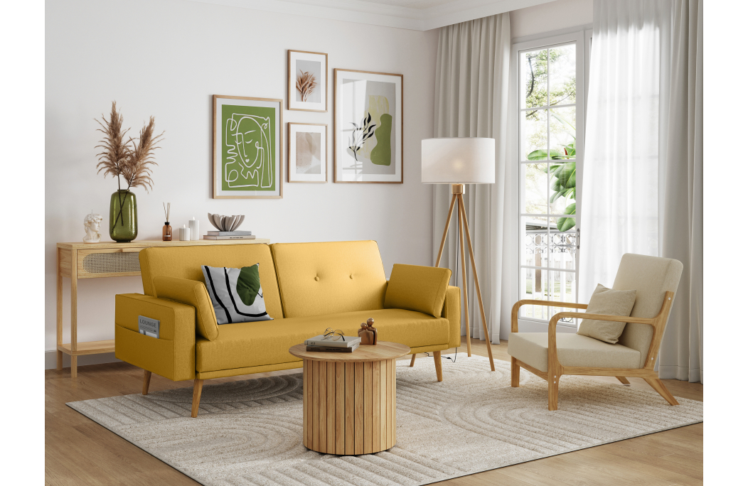 Canapé droit scandinave ELGA convertible 3 places en tissu
