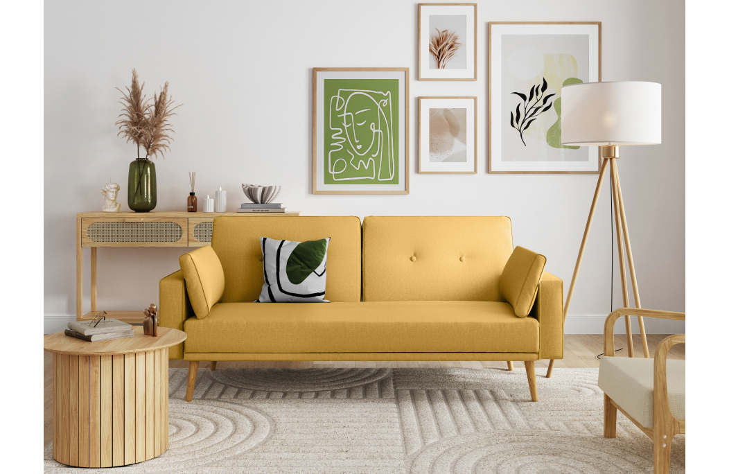 Canapé droit scandinave ELGA convertible 3 places en tissu