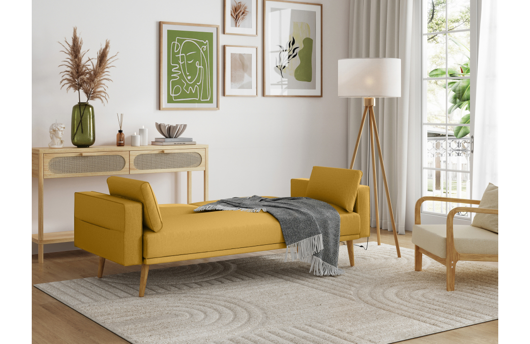 Canapé droit scandinave ELGA convertible 3 places en tissu