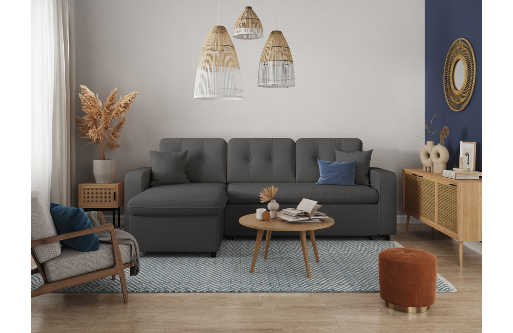 MARIUS - Canapé d'angle convertible réversible en tissu