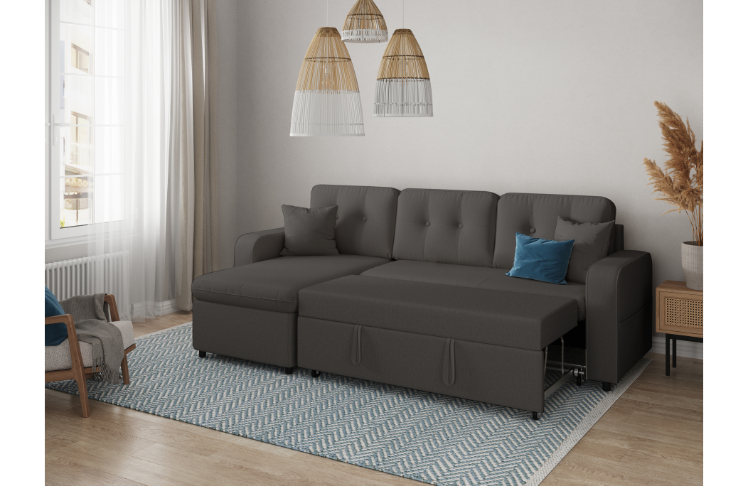 MARIUS - Canapé d'angle convertible réversible en tissu