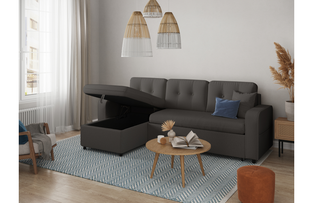 MARIUS - Canapé d'angle convertible réversible en tissu