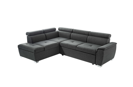 Canapé d'angle PAOLA convertible, 4 places avec coffre en tissu
