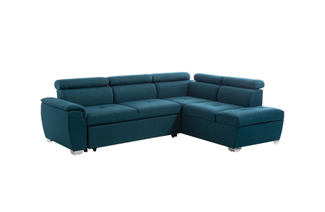 Canapé d'angle PAOLA convertible, 4 places avec coffre en tissu