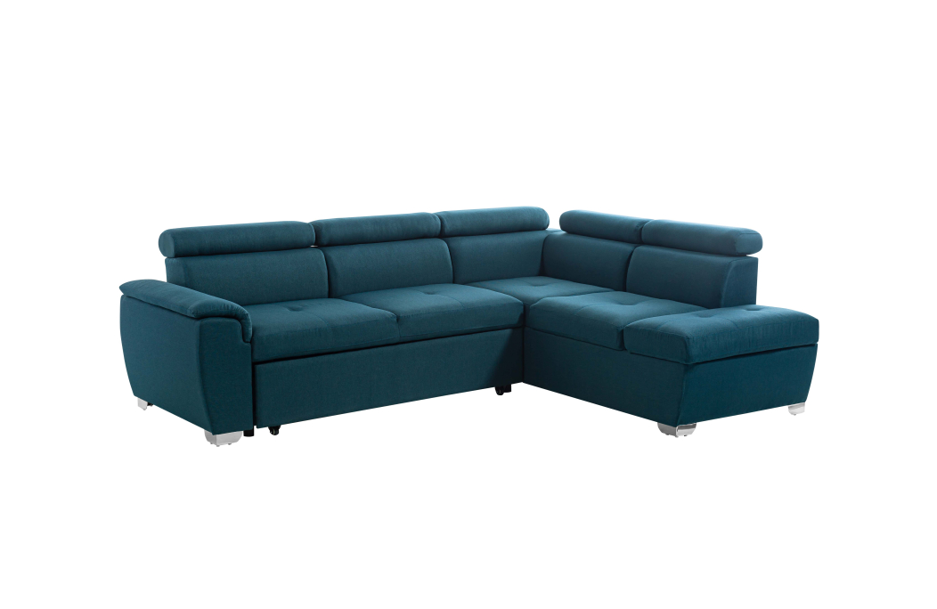 Canapé d'angle PAOLA convertible, 4 places avec coffre en tissu