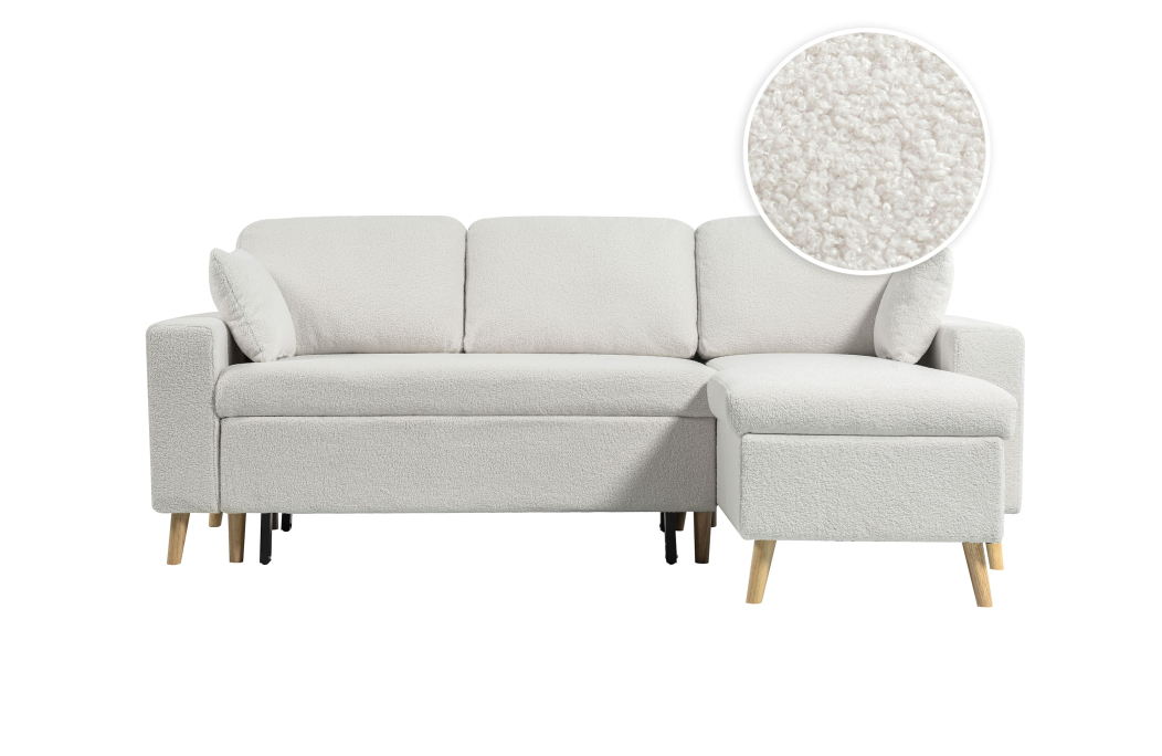 Canapé d'angle MARIA SCANDINAVE réversible convertible avec coffre en tissu bouclette