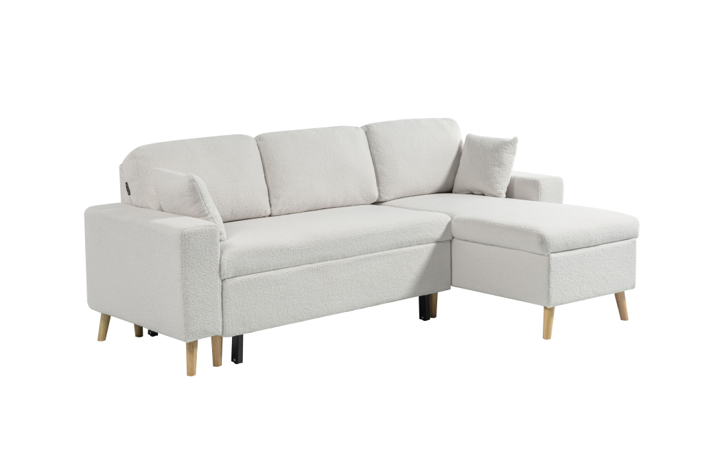 Canapé d'angle MARIA SCANDINAVE réversible convertible avec coffre en tissu bouclettes