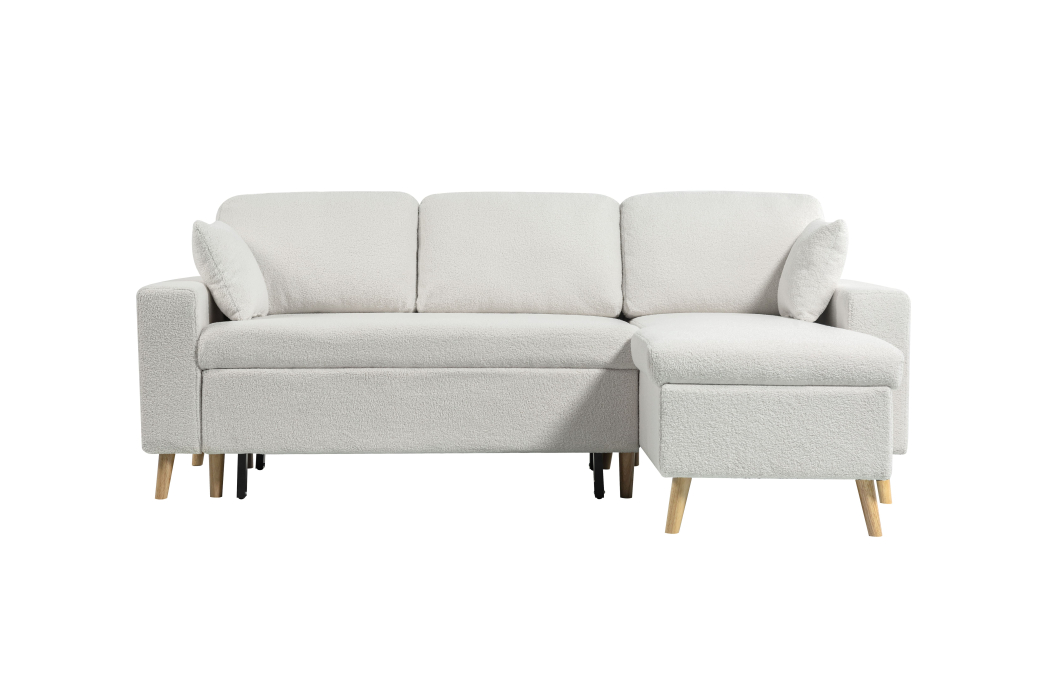 Canapé d'angle MARIA SCANDINAVE réversible convertible avec coffre en tissu bouclettes