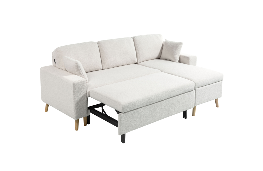 Canapé d'angle MARIA SCANDINAVE réversible convertible avec coffre en tissu bouclettes