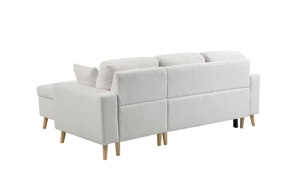Canapé d'angle MARIA SCANDINAVE réversible convertible avec coffre en tissu bouclettes