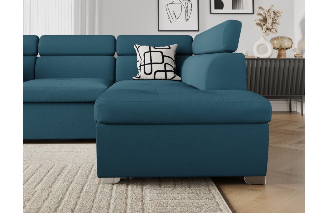 Canapé d'angle PAOLA convertible, 4 places avec coffre en tissu