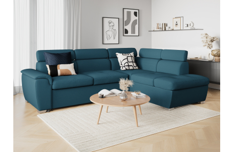 Canapé d'angle PAOLA convertible, 4 places avec coffre en tissu