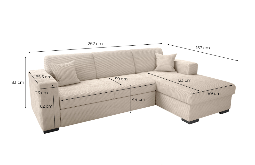 CARIBI - Canapé d'angle convertible avec coffreen velours côtelé