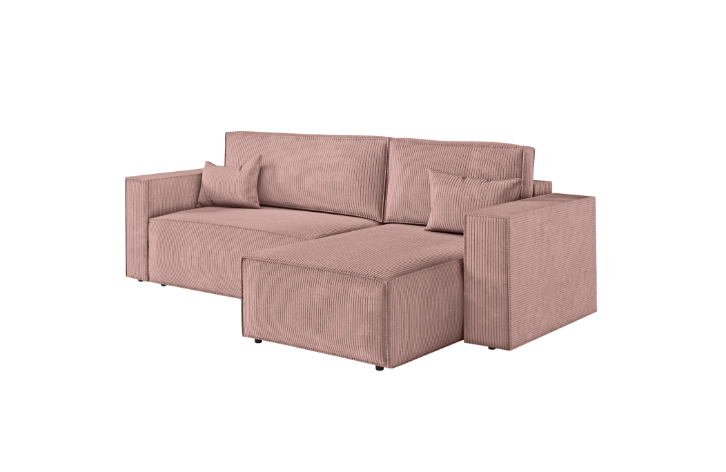 CLARISSE - Canapé d'angle convertible réversible avec coffre en velours côtelé