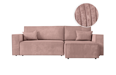 CLARISSE - Canapé d'angle convertible réversible avec coffre en velours côtelé