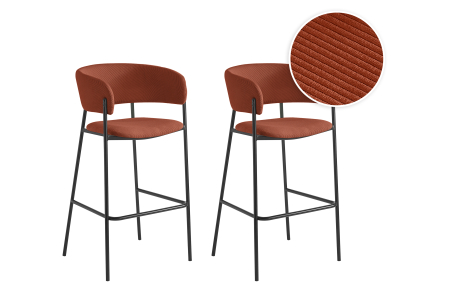 Lot de 2 tabourets de bar BOLD en velours côtelé avec pieds noirs