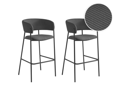 Lot de 2 tabourets de bar BOLD en velours côtelé avec pieds noirs