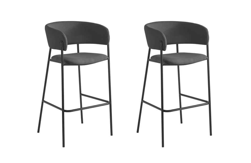 Lot de 2 tabourets de bar BOLD en velours côtelé avec pieds noirs