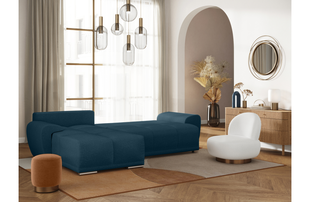 CASSANDRA - Canapé d'angle convertible avec coffre en tissu