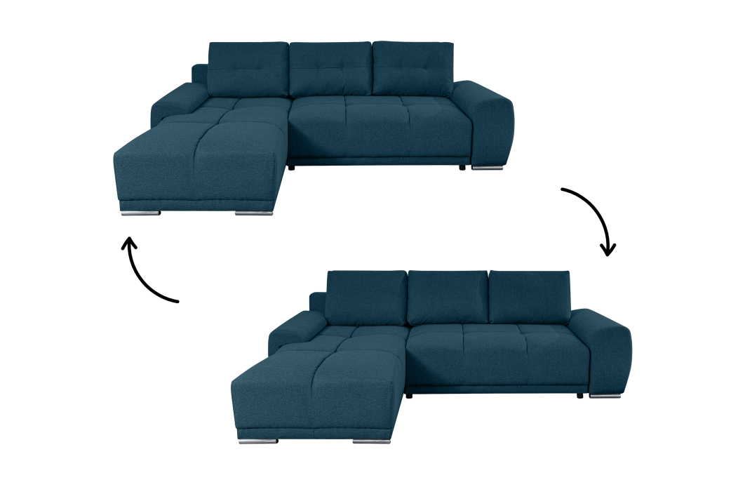 CASSANDRA - Canapé d'angle convertible avec coffre en tissu