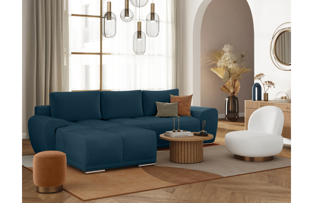 CASSANDRA - Canapé d'angle convertible avec coffre en tissu