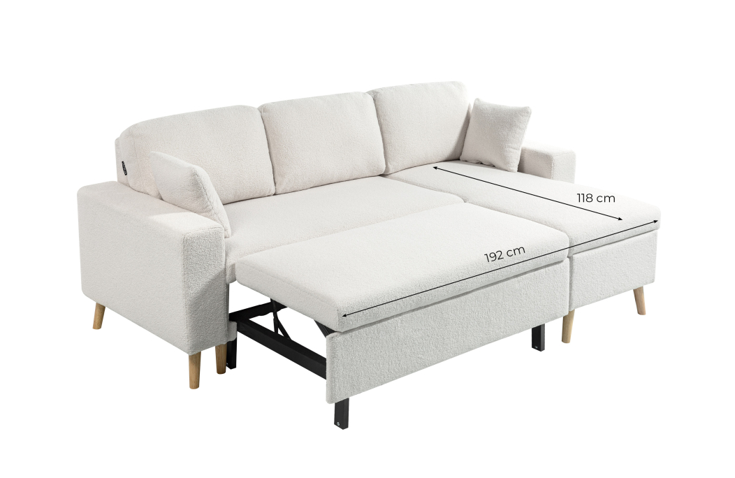 Canapé d'angle MARIA SCANDINAVE réversible convertible avec coffre en tissu bouclette