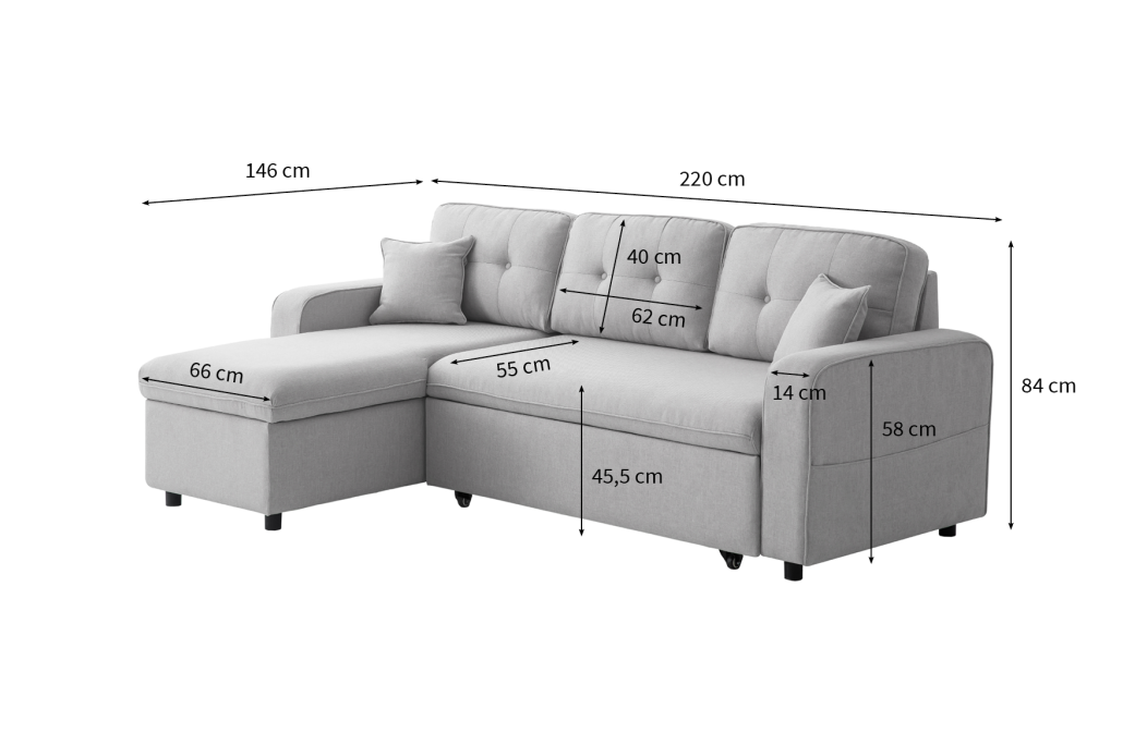 MARIUS - Canapé d'angle convertible réversible en tissu
