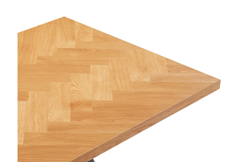 Table à manger FILAR avec plateau chevron finition chêne et pieds métal noir - 200x90 cm