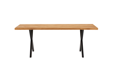 Table à manger FILAR avec plateau chevron finition chêne et pieds métal noir - 200x90 cm