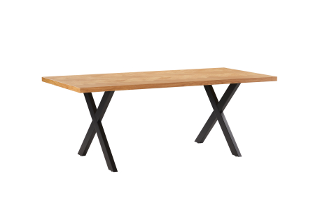 Table à manger FILAR avec plateau chevron finition chêne et pieds métal noir - 200x90 cm