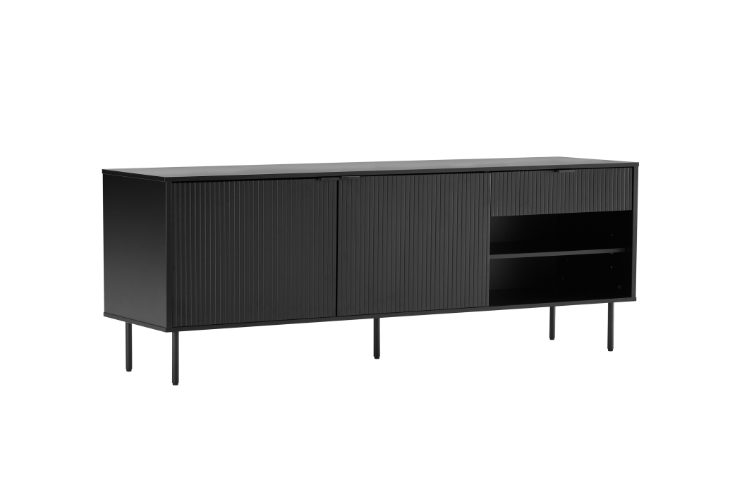 Buffet 2 portes et 1 tiroir PAYTON à lattes noir - 150x40 cm