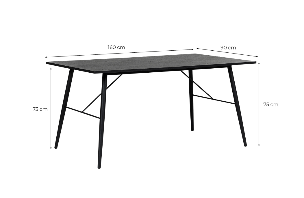 Table à manger PAYTON avec pieds métal noir - 160x90 cm