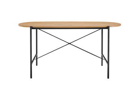 Table à manger BRODIE avec finition chêne et pieds métal noirs - 160x90 cm