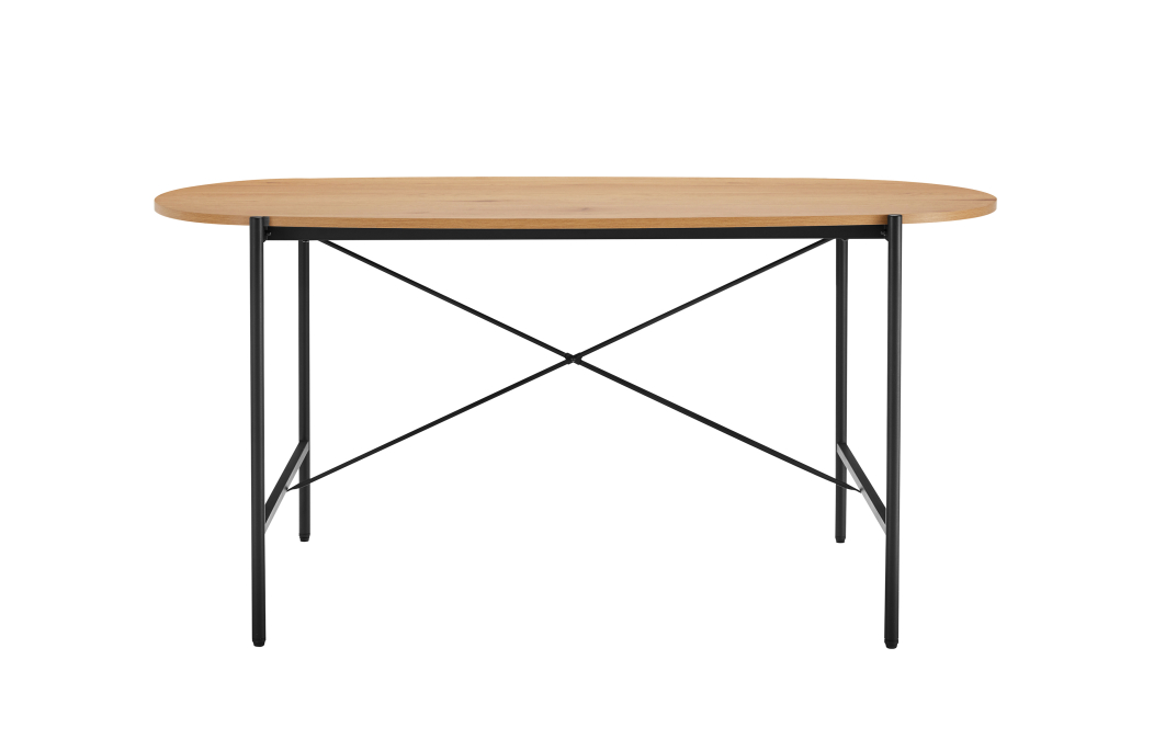 Table à manger BRODIE avec finition chêne et pieds métal noirs - 160x90 cm
