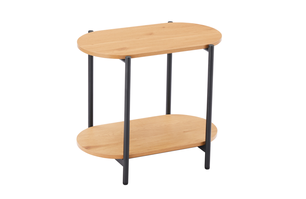 Table d'appoint BRODIE avec finition chêne et pieds métal noirs - 60x33,5 cm
