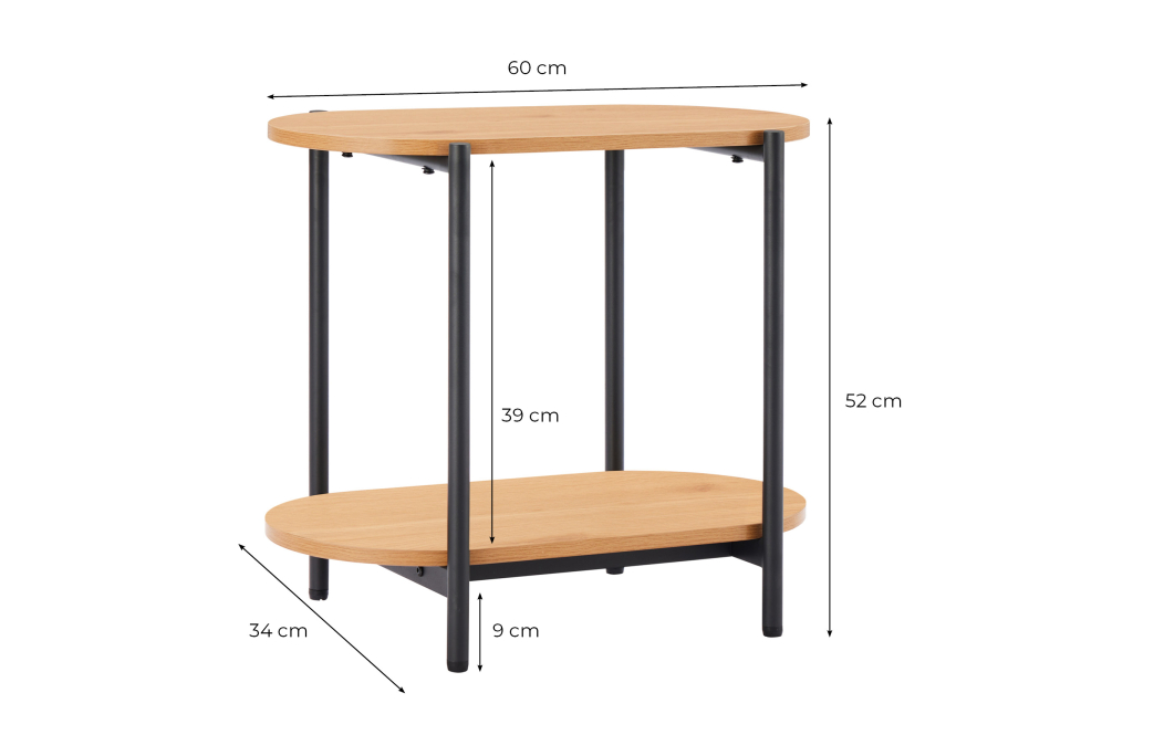 Table d'appoint BRODIE avec finition chêne et pieds métal noirs - 60x33,5 cm