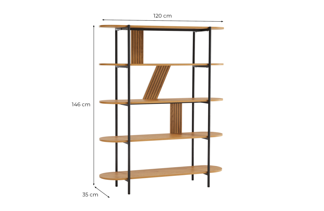 Etagère BRODIE avec finition chêne et pieds métal noirs - 120x35cm